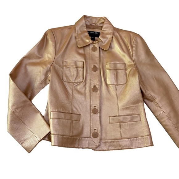 BERNARDO gold beige genuine leather jacket blazer soft contemporary pocket funky - Picture 1 of 16